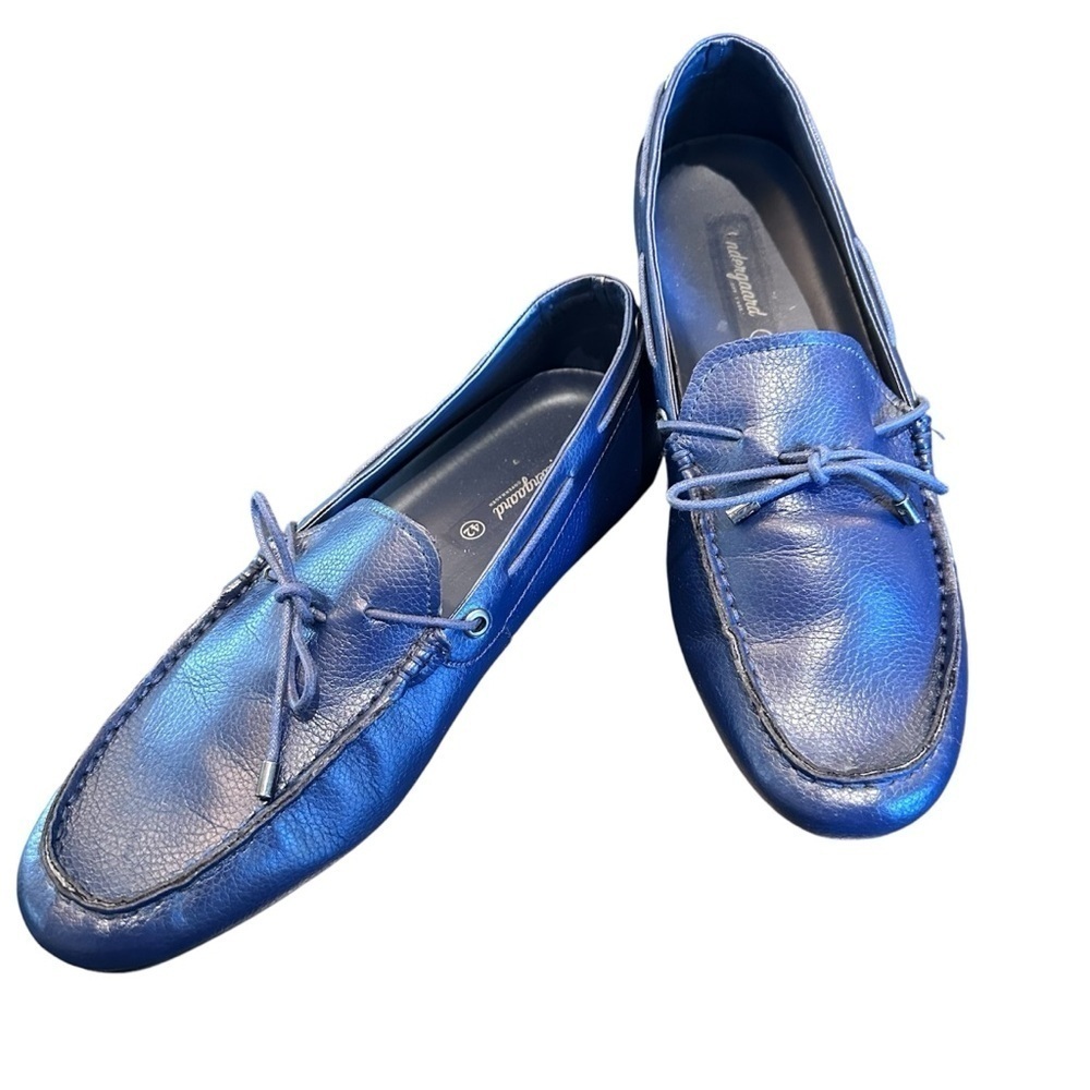 SONDERGAARD Boat Shoes Navy Grained Leather Driver Moccasins, Loafers, Men sz 42